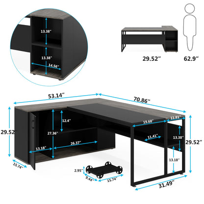 L-Shaped Executive Desk With Cabinet Storage