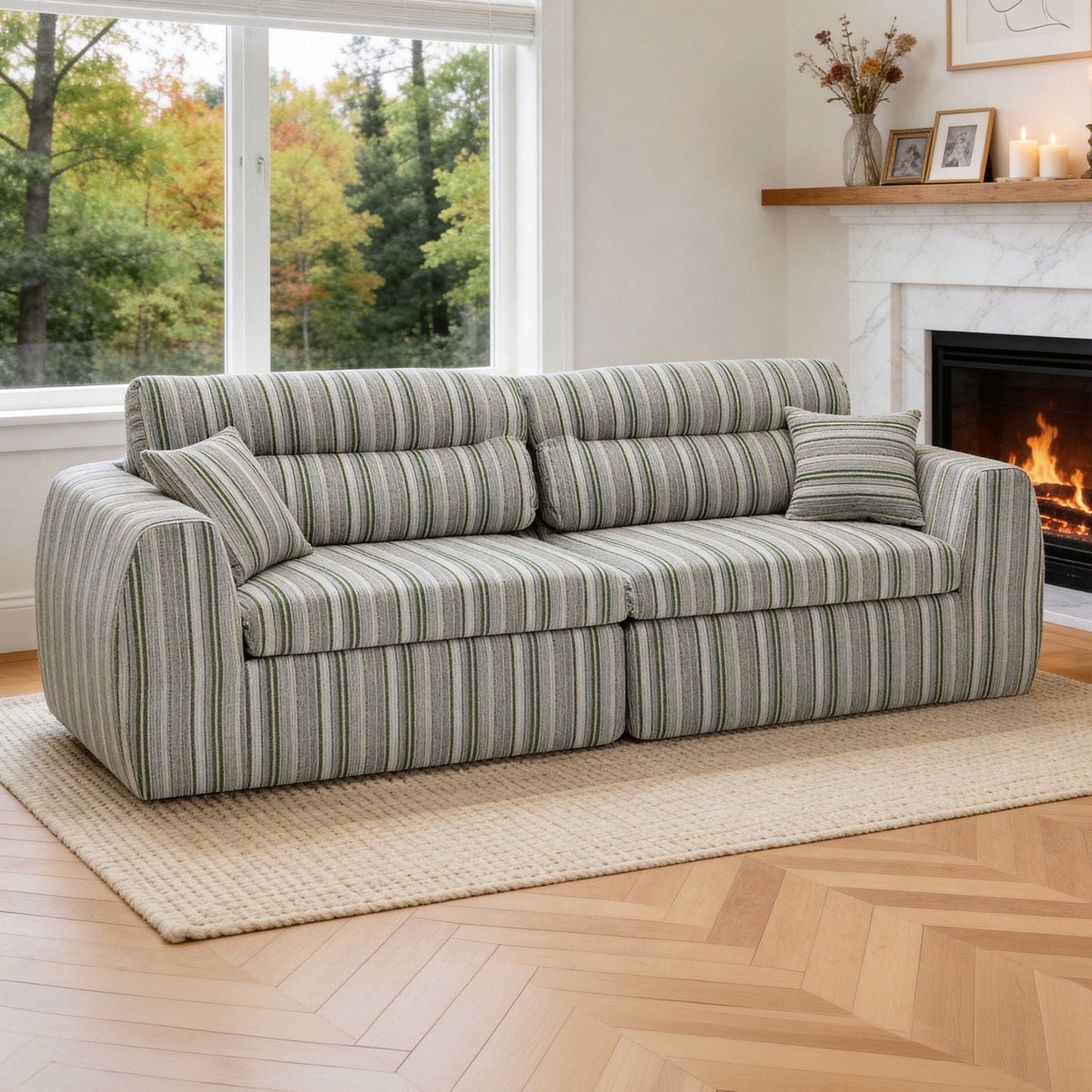 3 Seater, Couch With Throw Pillows For Living Room