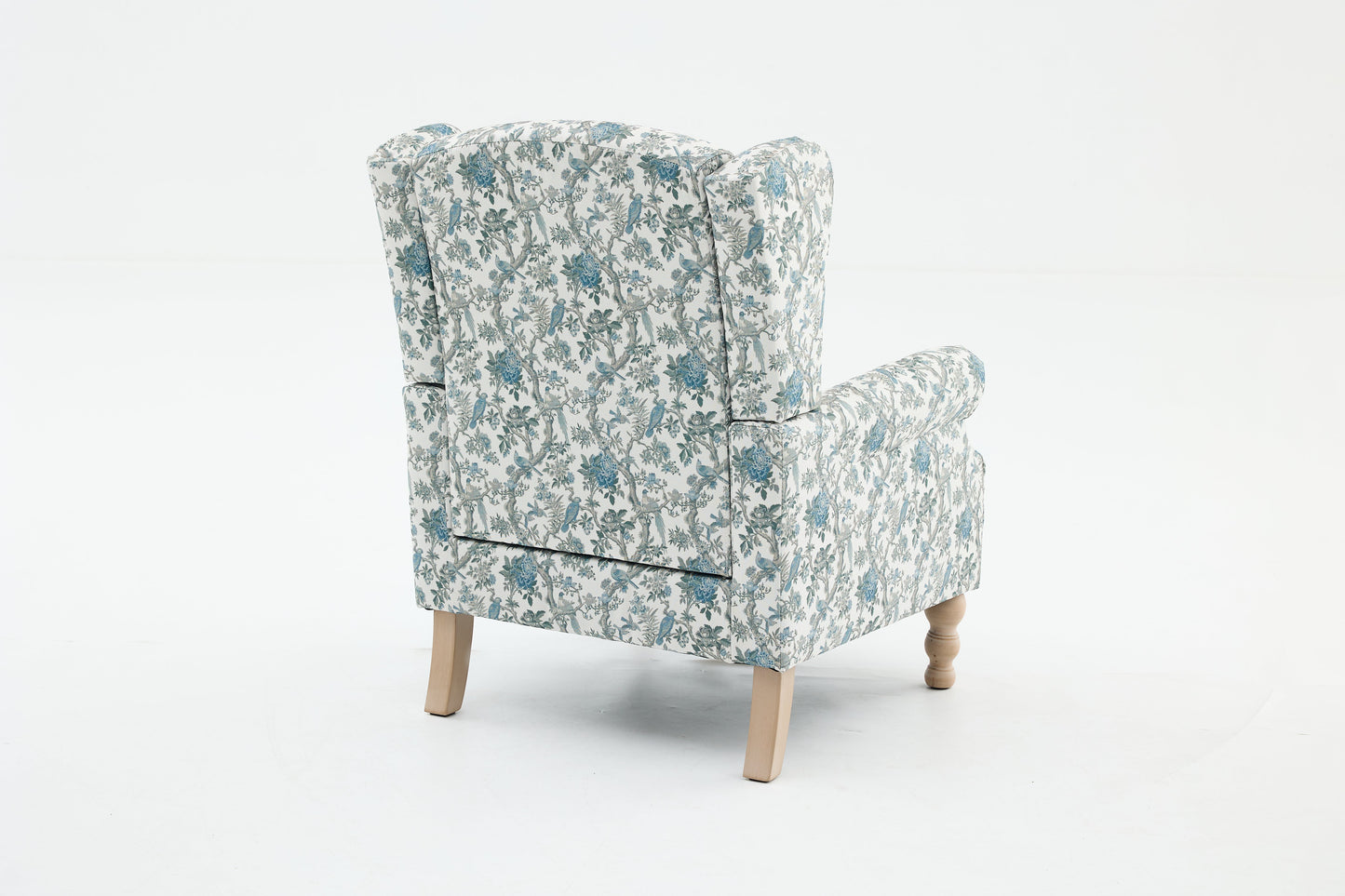 Modern Accent Chair with Retro Wood Legs and Floral Design