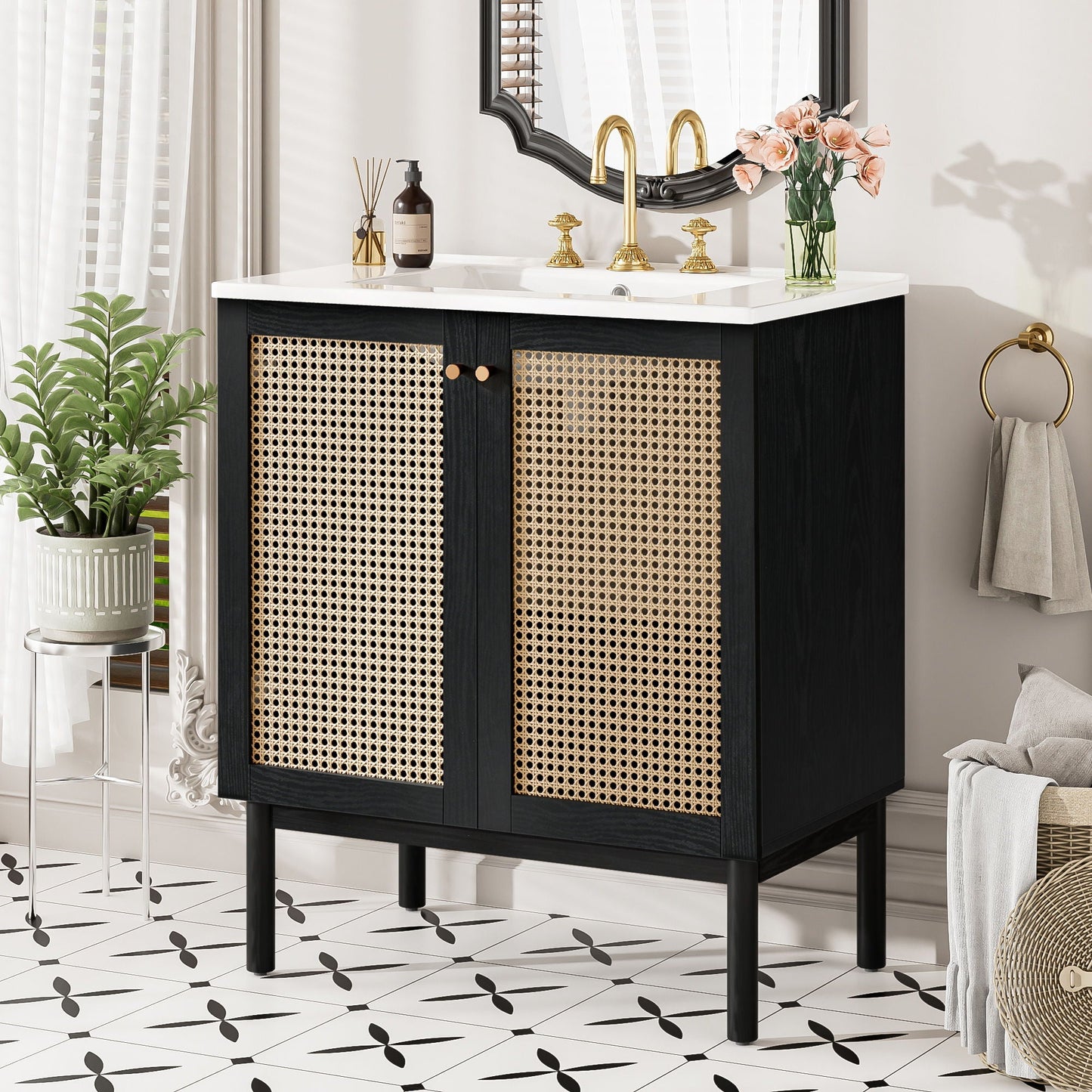 Bathroom Vanity With Soft Closing Mechanism - Black