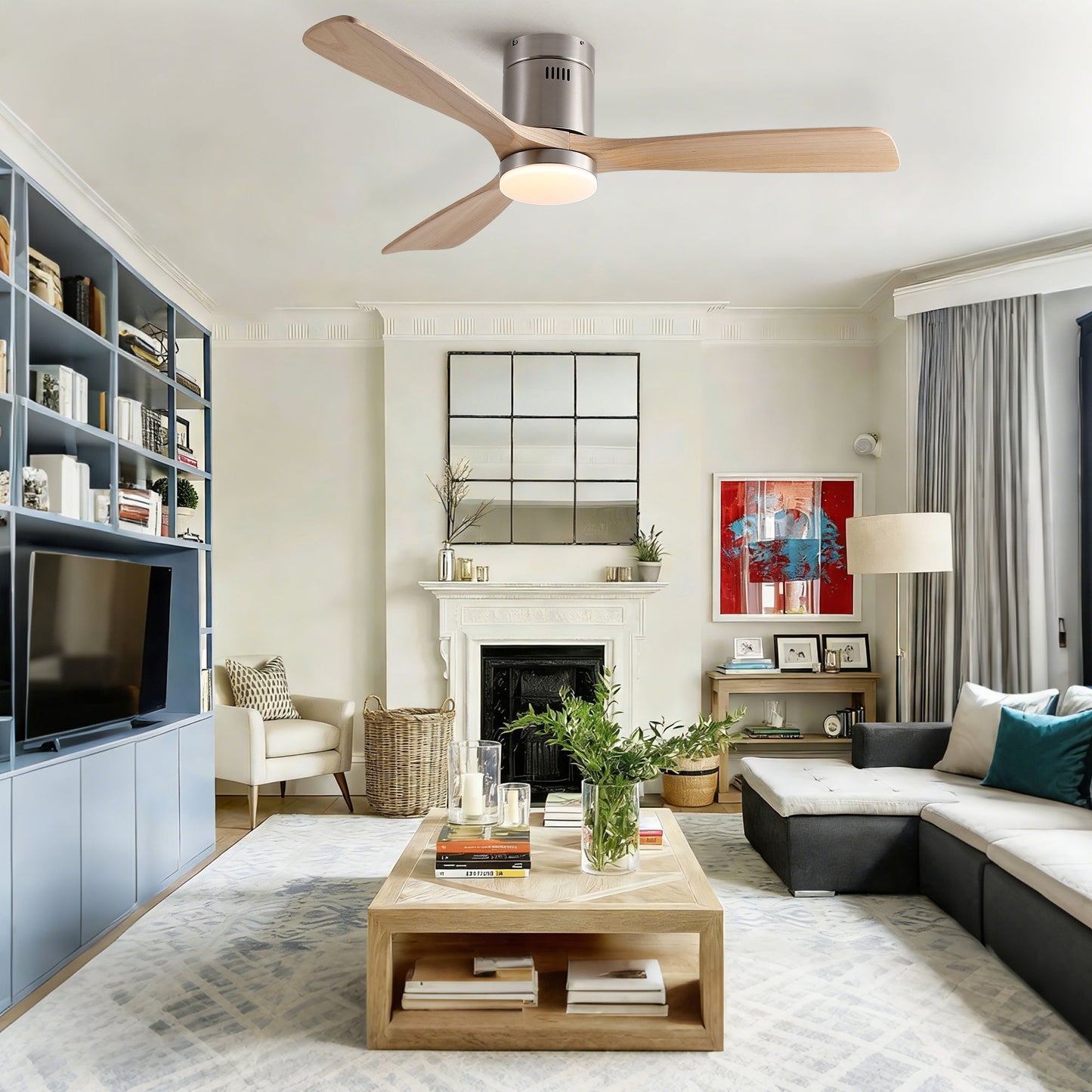 Low Profile Flush Mount Intergrated LED Ceiling Fan With Light And Silent Reversible Motor