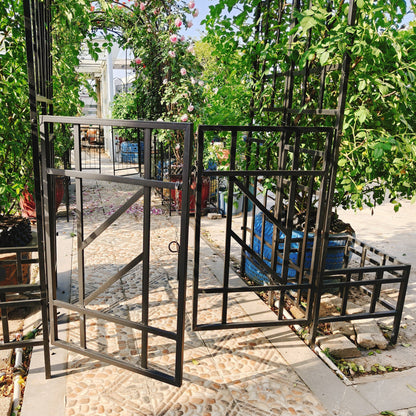 Metal Garden Arch with Gate and Planter for Climbing Plants