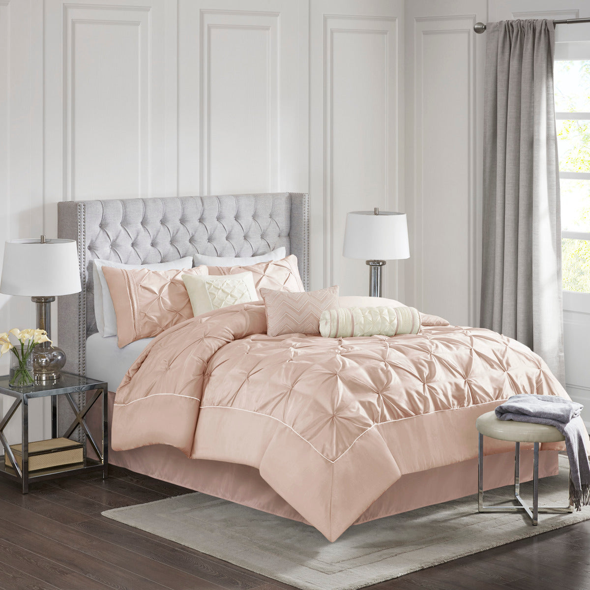 7 Piece Tufted Comforter Set Blush King