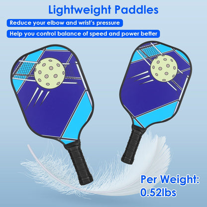 Pickleball Set 2 Fiberglass Paddles 4 Outdoor Indoor Balls Portable Carry Bag 2 Cooling Towel Lightweight Ergonomic Grip for Beginners Pros