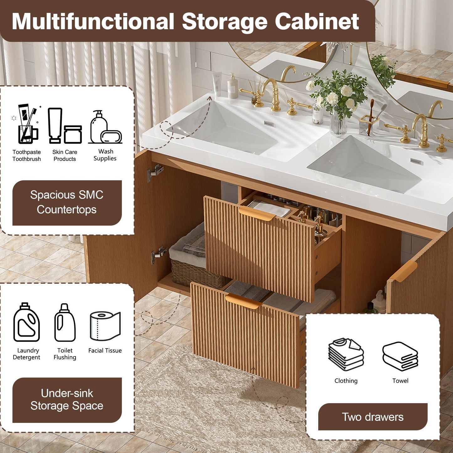 Modern Wall Mounted Bathroom Vanity, Soft Close Doors