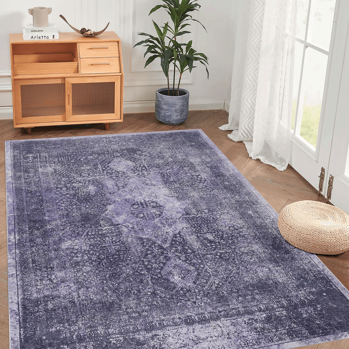 Maval Anthracite Washable Area Rug 6x9