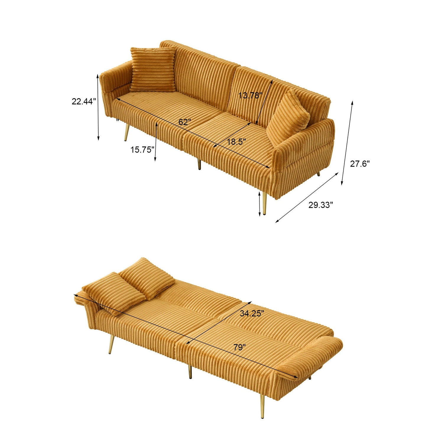 Luxury Foldable Double Sofa Bed With Folding Armrests