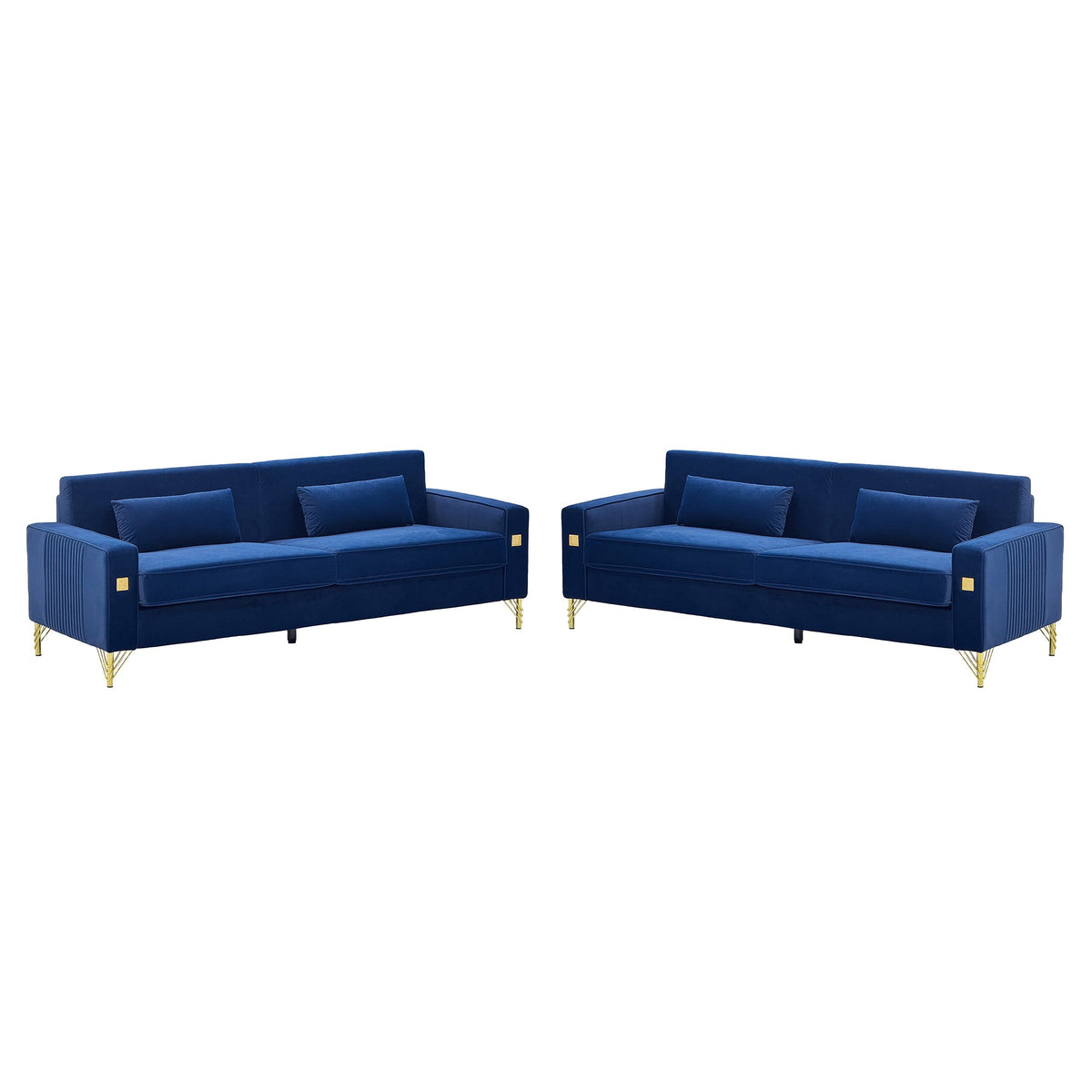 Royal Blue Velvet 2-Piece Sofa Set