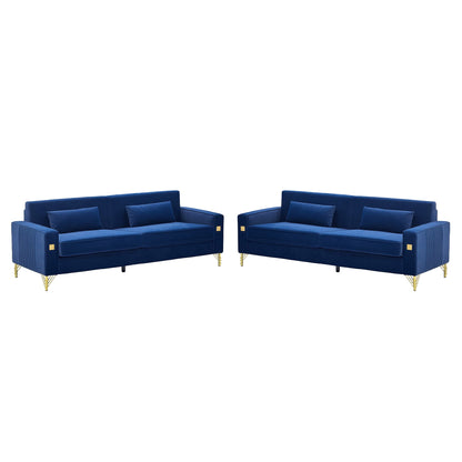 Royal Blue Velvet 2-Piece Sofa Set