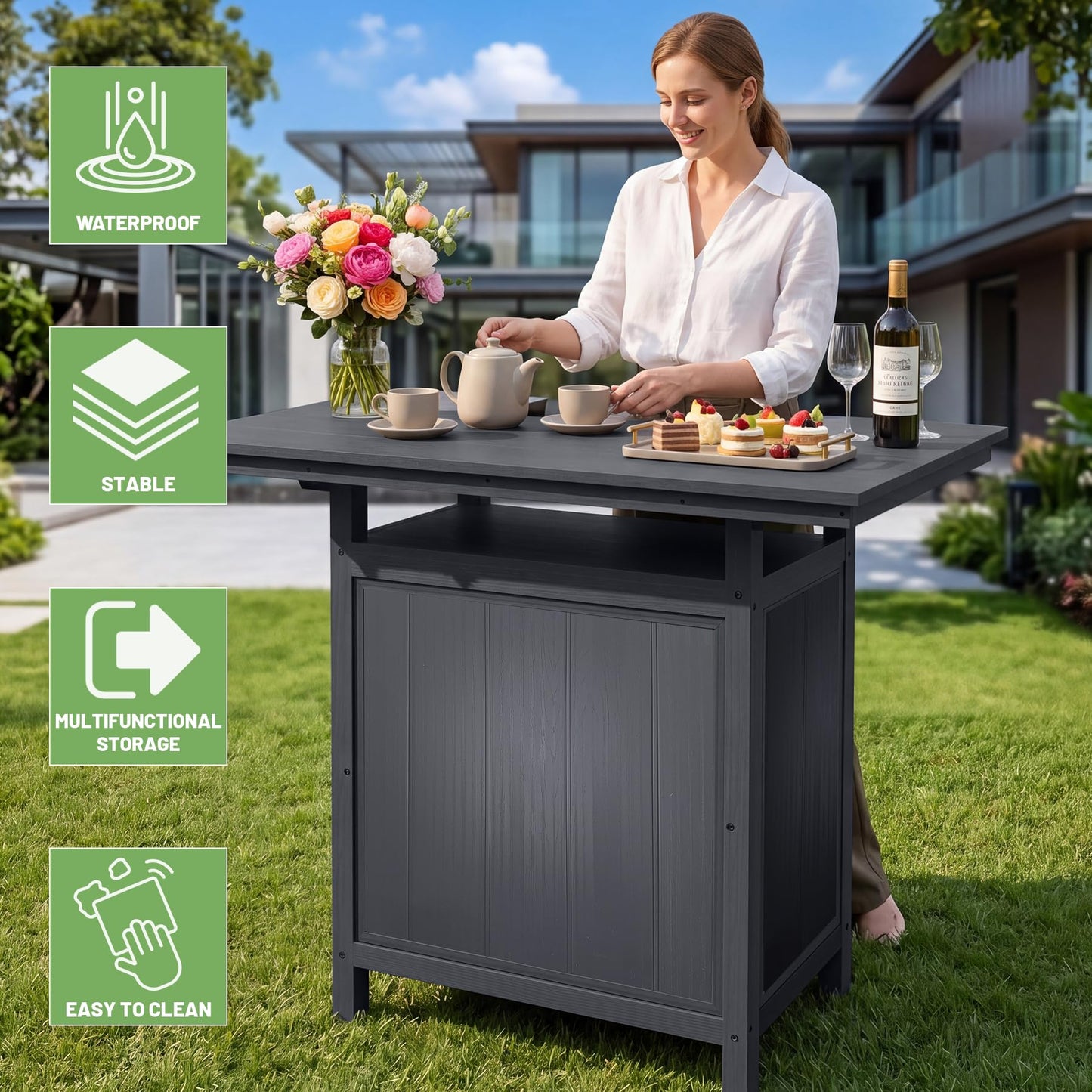 Outdoor Bar Patio Kitchen Island with HDPE & Aluminum Frame