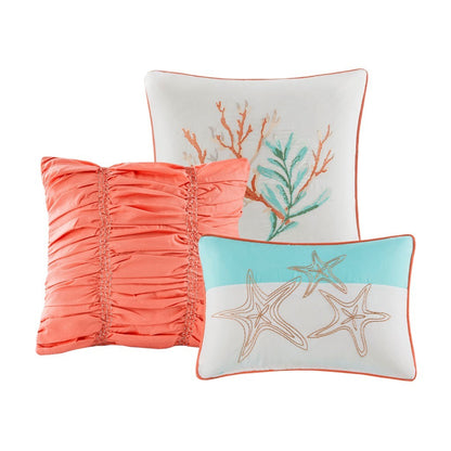 6 Piece Cotton Sateen Quilt Set with Throw Pillows Coral Full/Queen