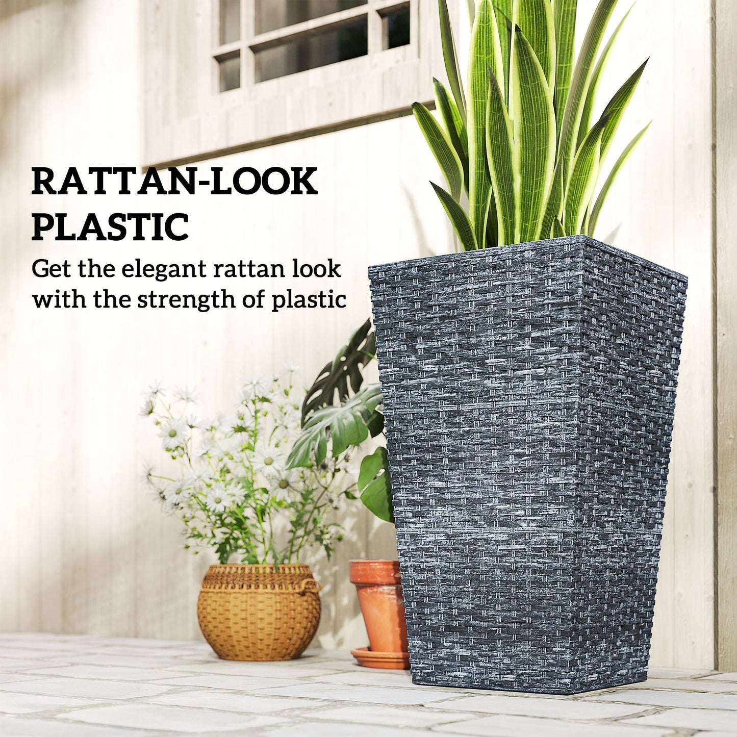 Taper Planters Set of 3 with Drainage Holes for Indoor and Outdoor Use