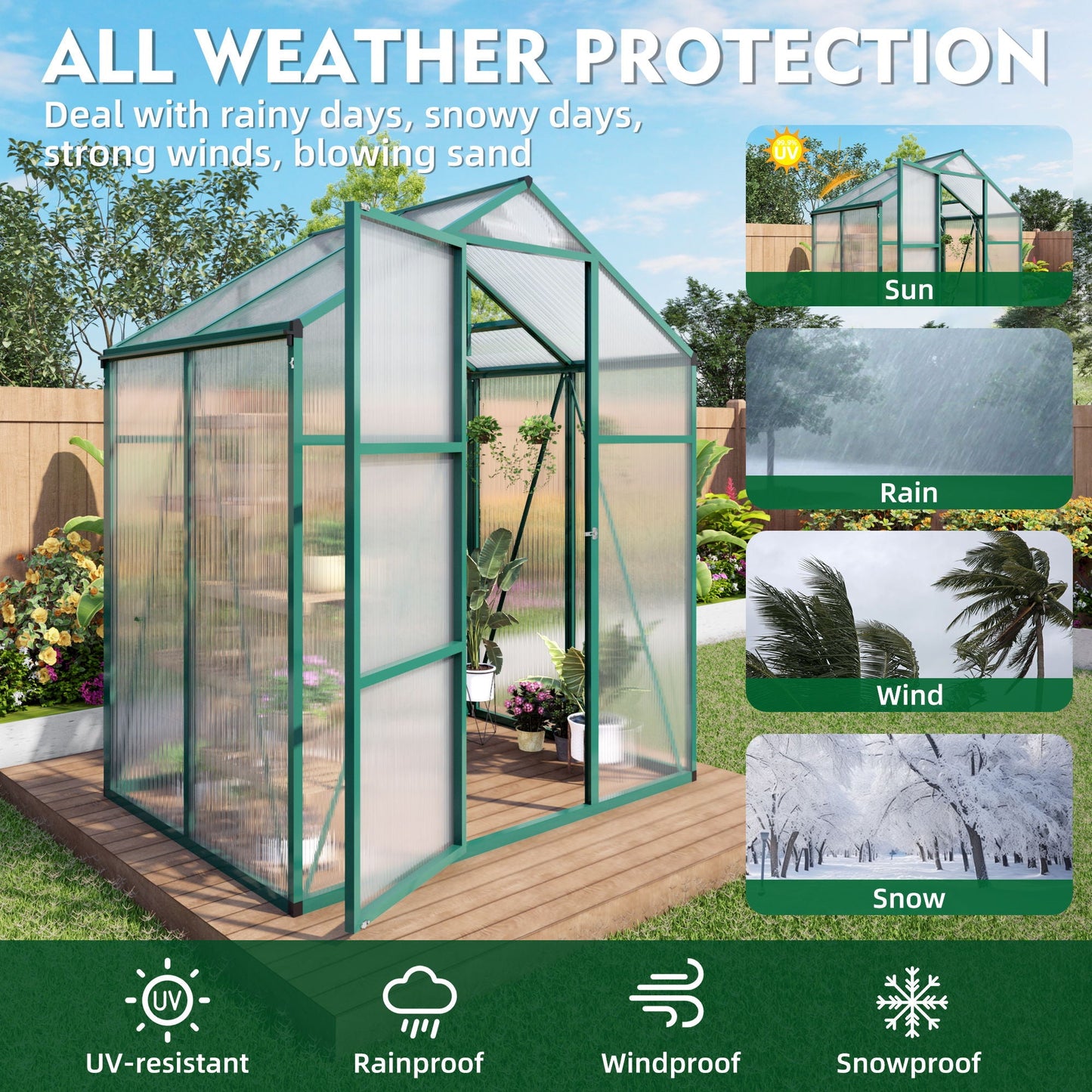Polycarbonate Walk-In house, Raised Base For Outdoor In All Season
