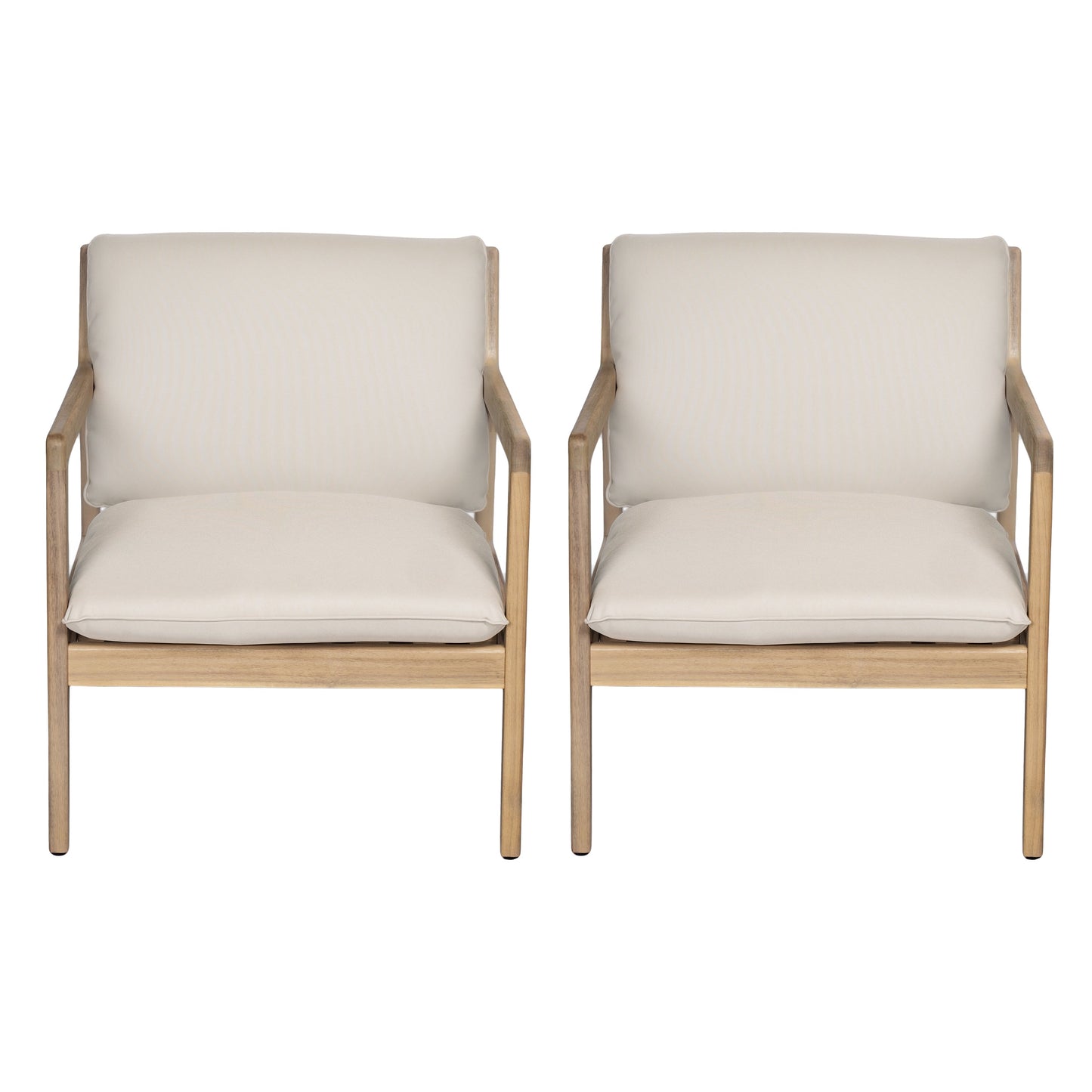 Outdoor Acacia Wood Armchair, Set of 2, Patio Club Chair with Cushions, Light Teak