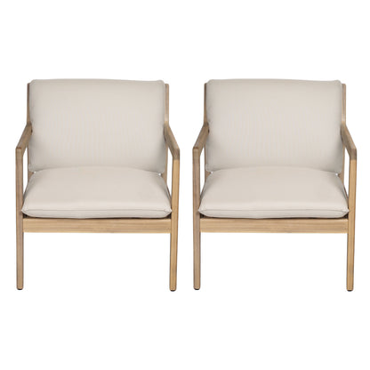 Outdoor Acacia Wood Armchair, Set of 2, Patio Club Chair with Cushions, Light Teak