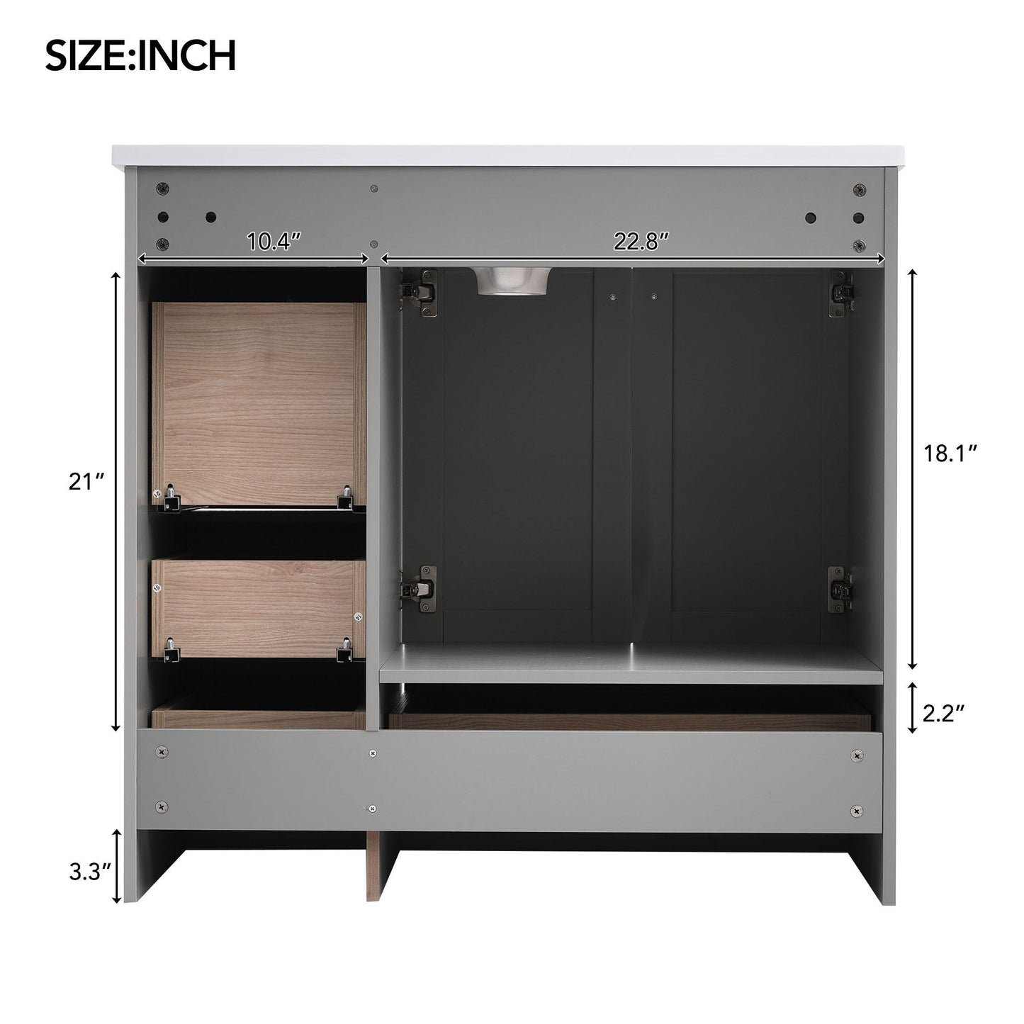 Shaker Free Standing Bathroom Vanity Cabinet & Sink, Soft Close Drawers, Soft Close Doors