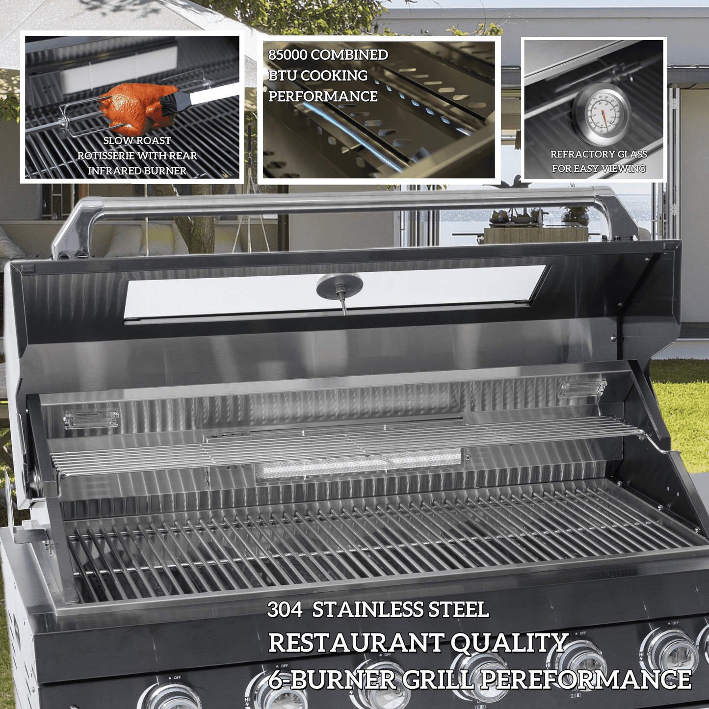97-Inch 4-Burner Deluxe Stainless Steel Gas Outdoor Kitchen Grill