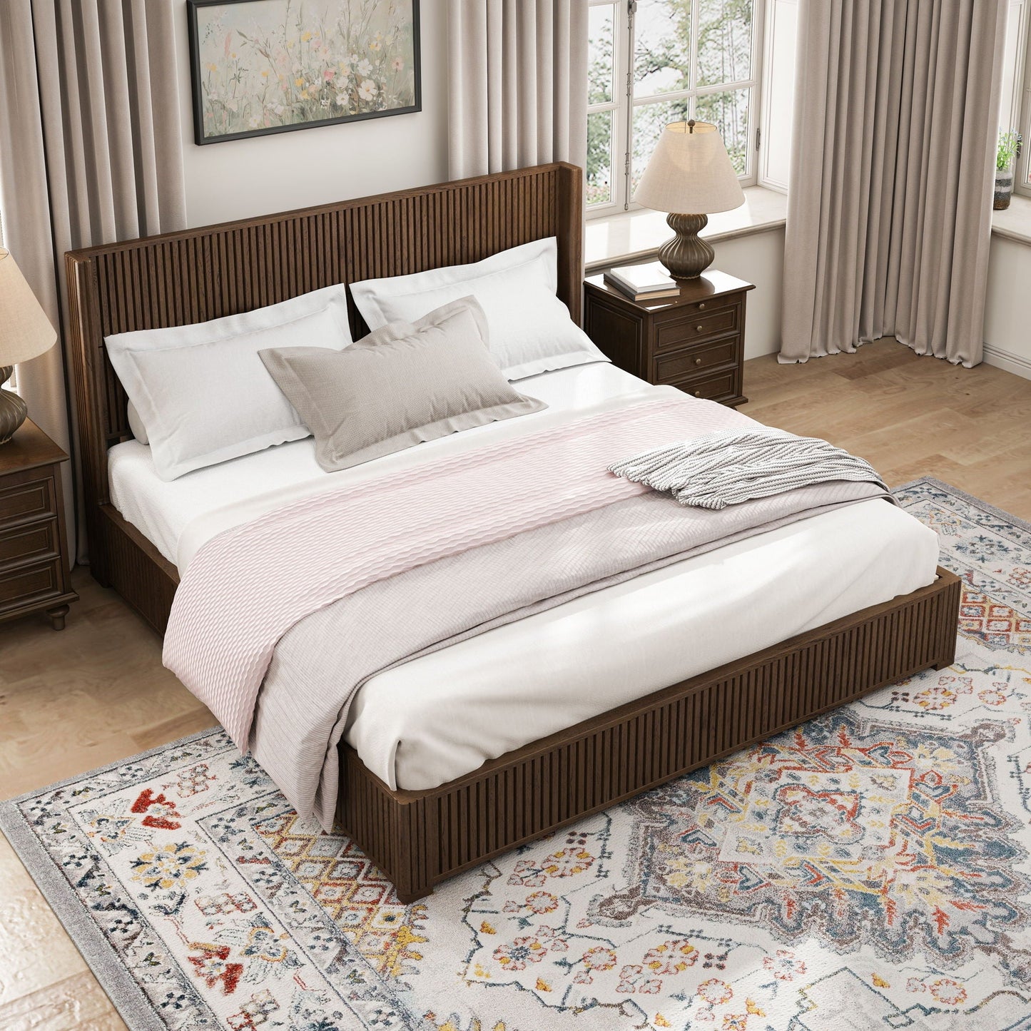 Platform Bed Frame With Headboard, Floor Standing Design
