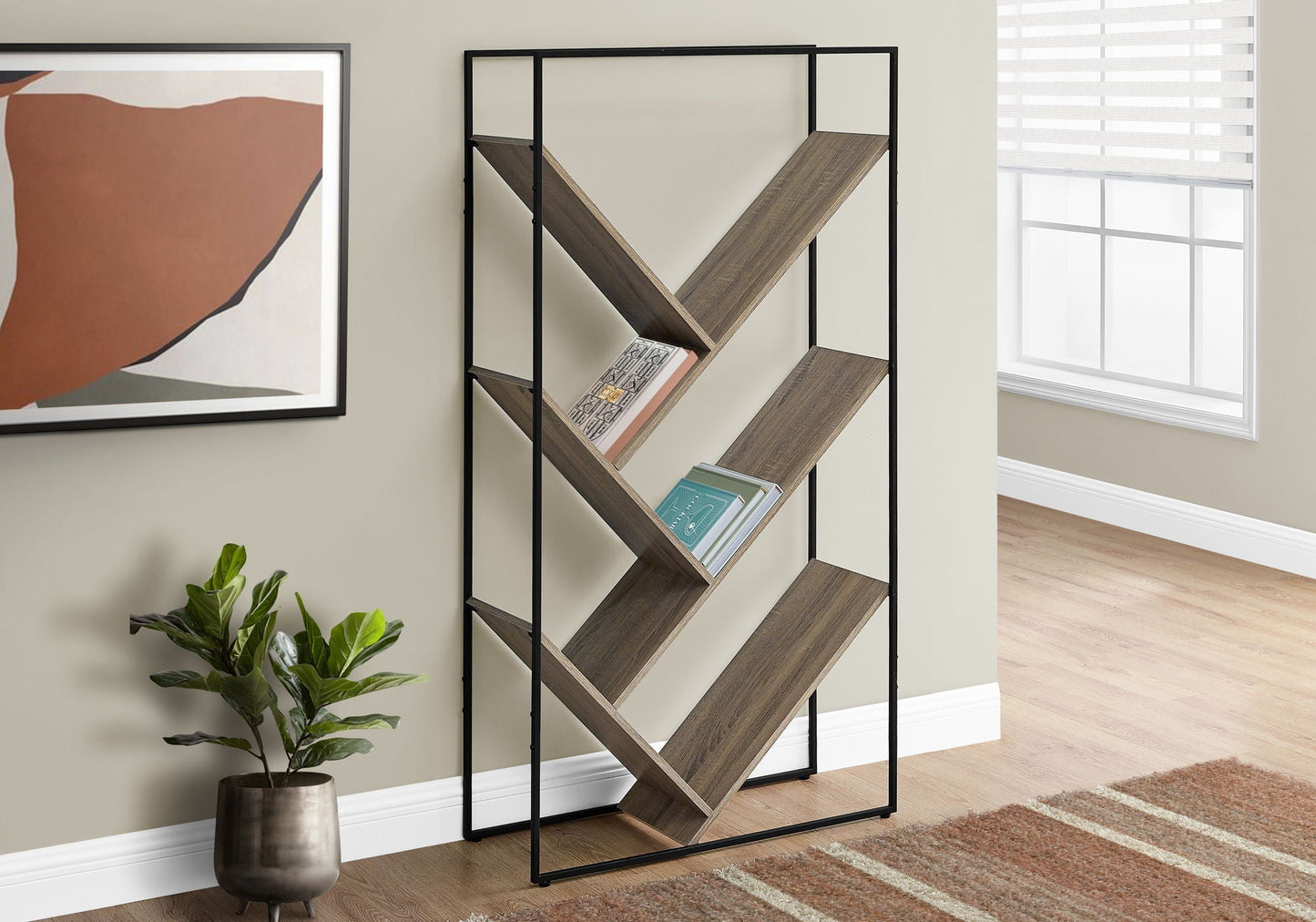 3-Tier Contemporary Bookshelf with Reclaimed Wood Finish