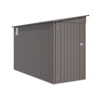 Lean To Shed With Windows, Tool House With Sloping Roof With 2 Vents And 1 Side Open Door For Backyard - Gray