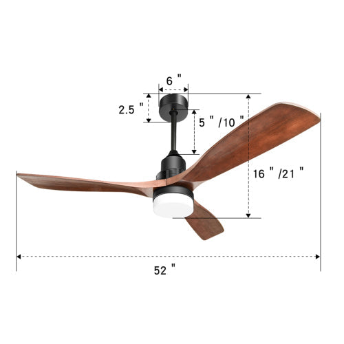 52 Inch Indoor Ceiling Fan with Dimmable LED Light and Remote Control