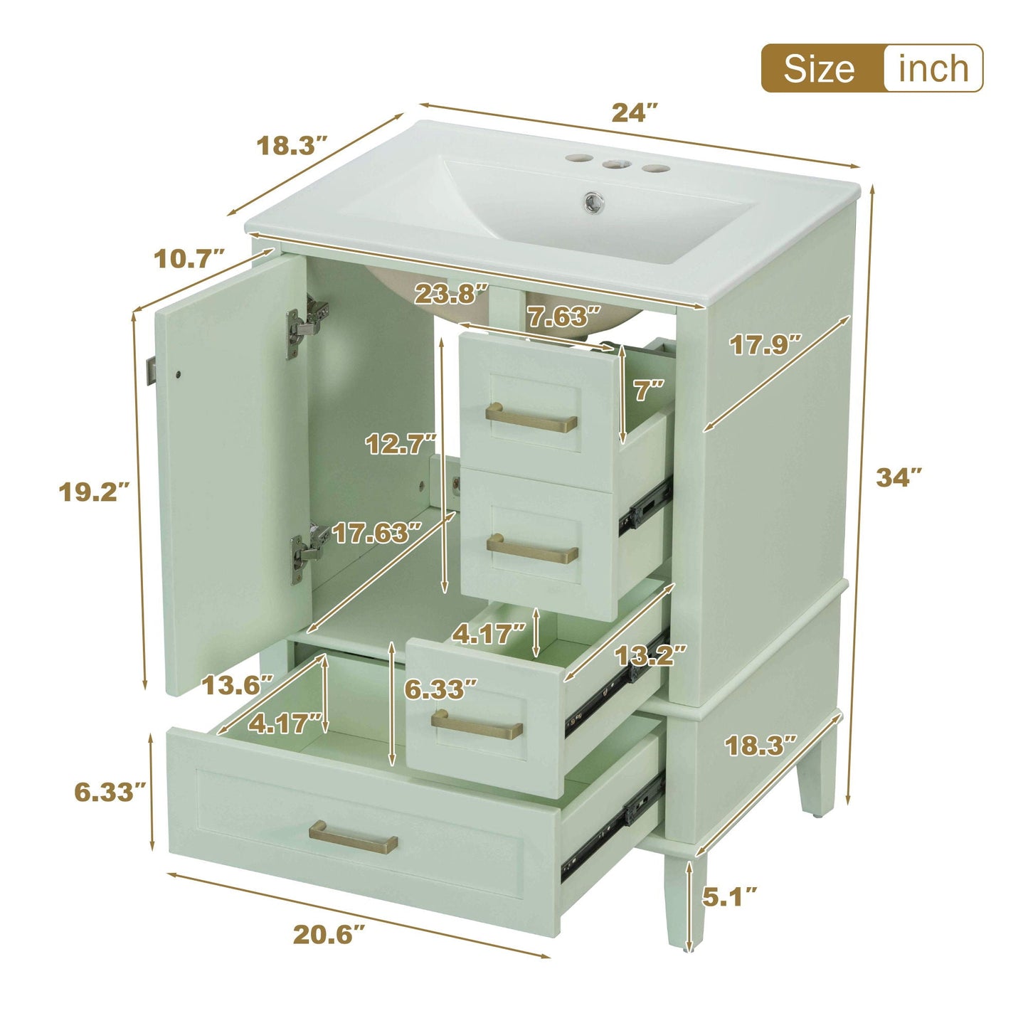 Bathroom Vanity, Modern Bathroom Cabinet With Sink Combo Set, Bathroom Storage Cabinet With A Soft Closing Door And 3 Drawers, Solid Wood Frame