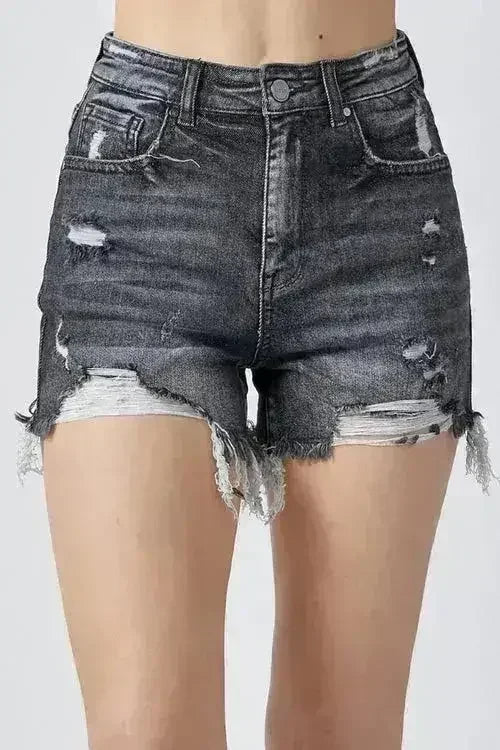 RISEN Full Size High Rise Distressed Denim Shorts