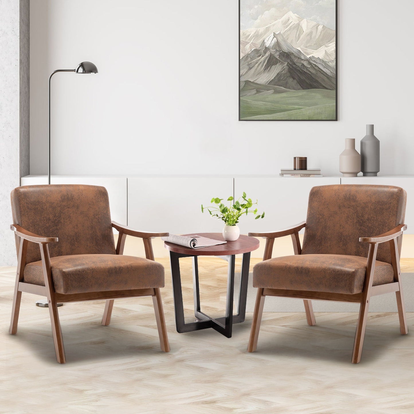 Mid Century Modern Accent Chair With Solid Wood Frame And Extra Thick Backrest