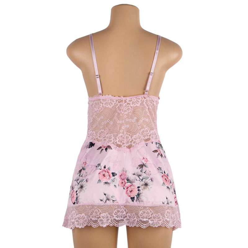 Plus Size Embroidery Patchwork Lace Sleeping Dress