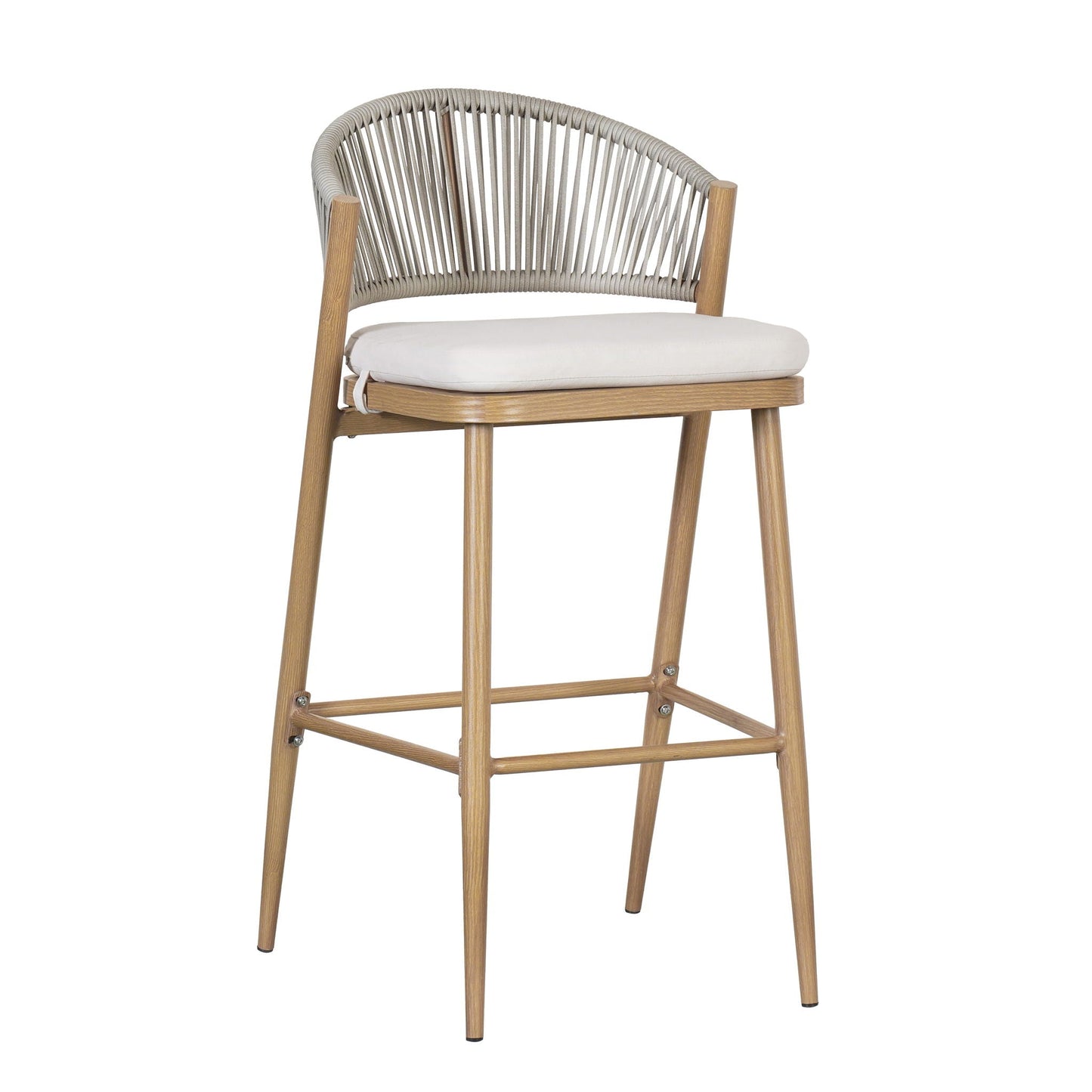 Outdoor Bar Height Metal Frame Counter Stools with Scallop-Shaped Backrest & Water-Resistant Cushions