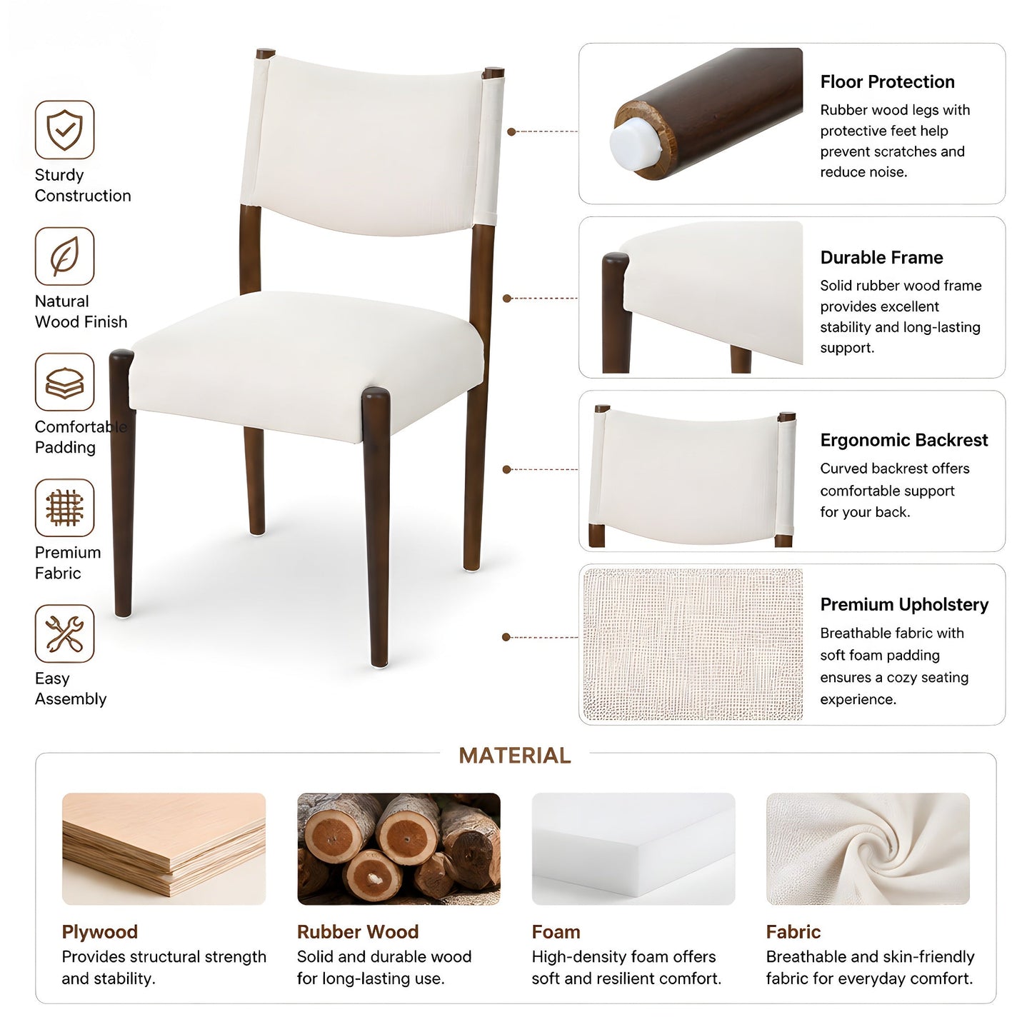 Modern Dining Chair with Thick Seat Cushion and Solid Wood Legs, Set of 2