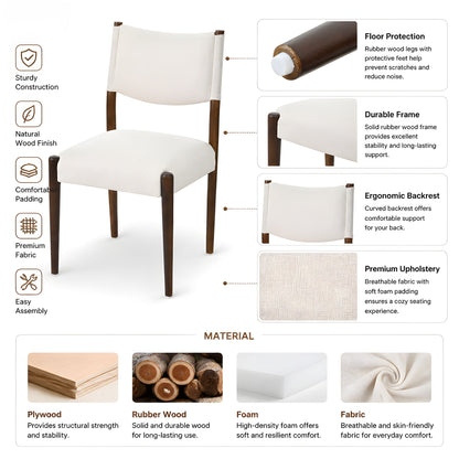 Modern Dining Chair with Thick Seat Cushion and Solid Wood Legs, Set of 2