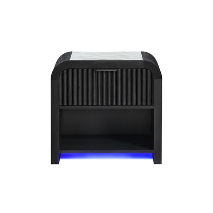 Beverly - Nightstand With Speakers, Rounded Sides - Black White