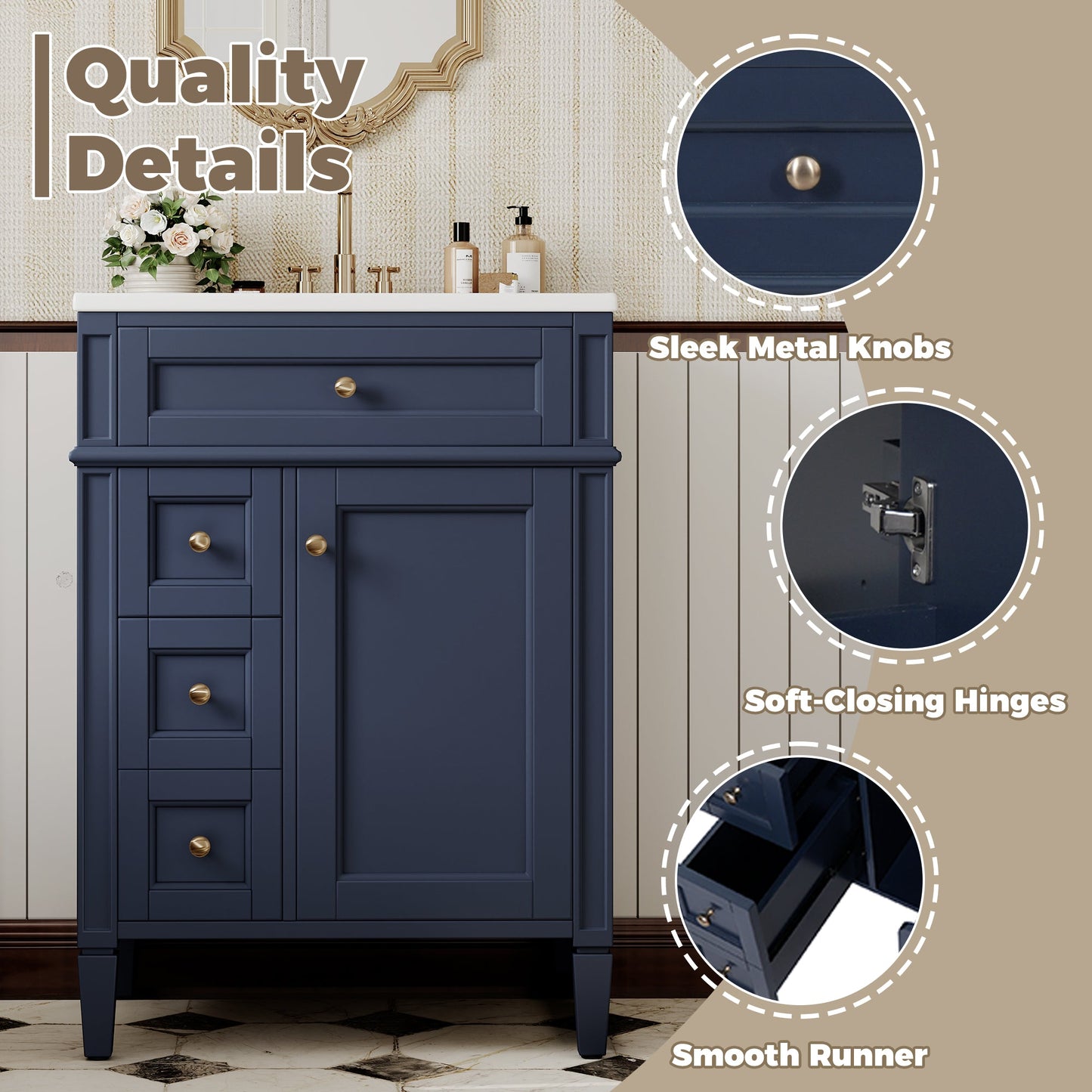 24'' Bathroom Vanity with Top Sink and Storage Cabinet