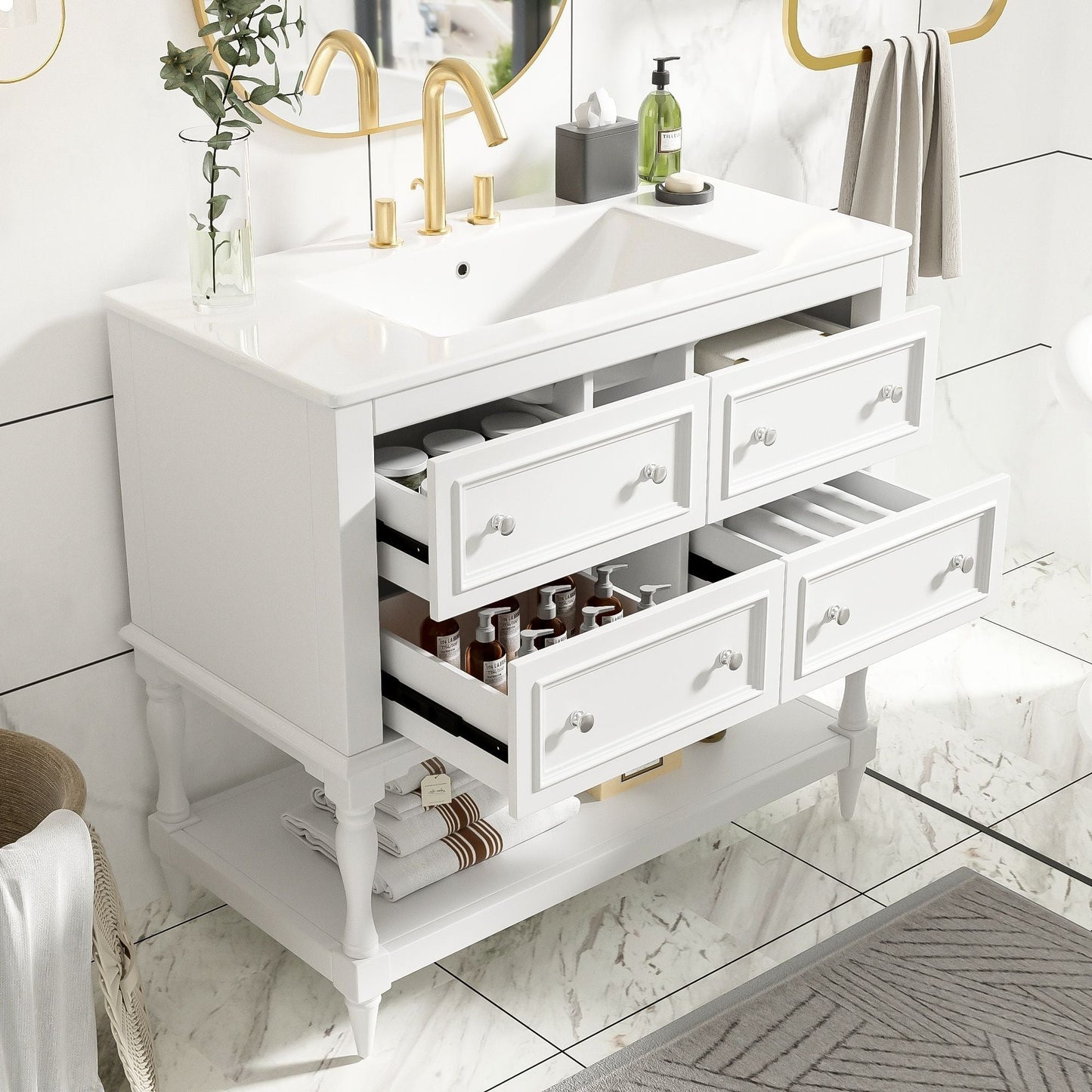 Bathroom Vanity Cabinet With Undermount Sink - 4 Drawer Set
