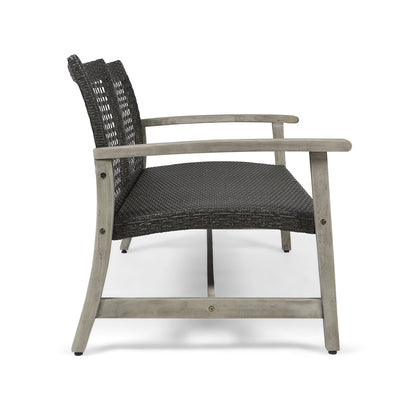Hampton Outdoor Wood and Wicker Loveseat - Gray