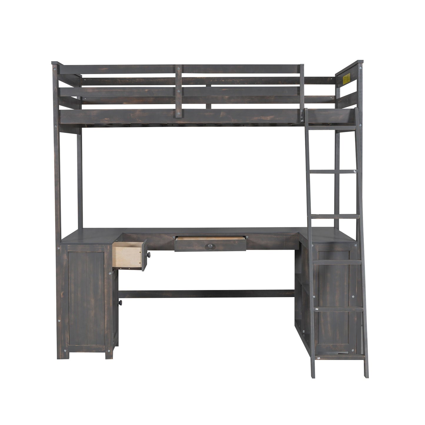 Loft Bed With U-Shaped Desk, Drawers, And Storage Shelves