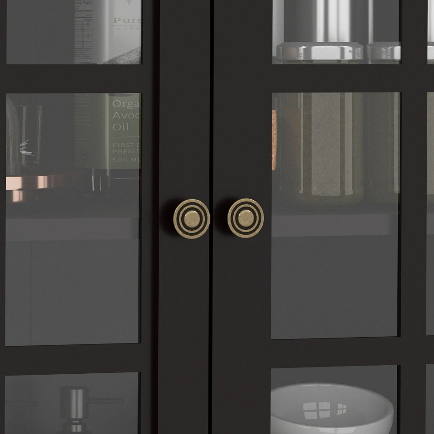 Minimalist Buffet Cabinet With Double Glass Doors And Drawer