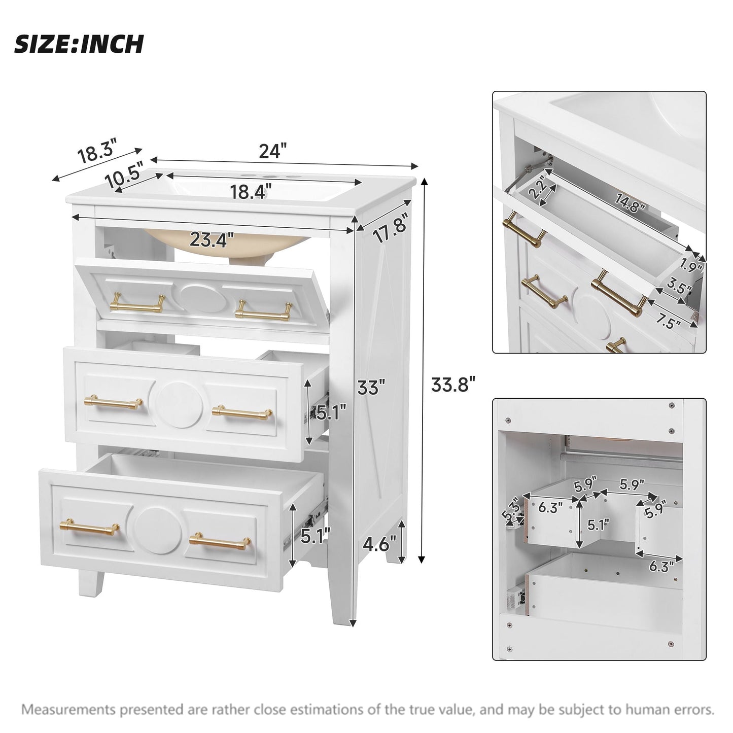 Bathroom Vanity With Sink, Free Standing 3 Drawer Storage Cabinet