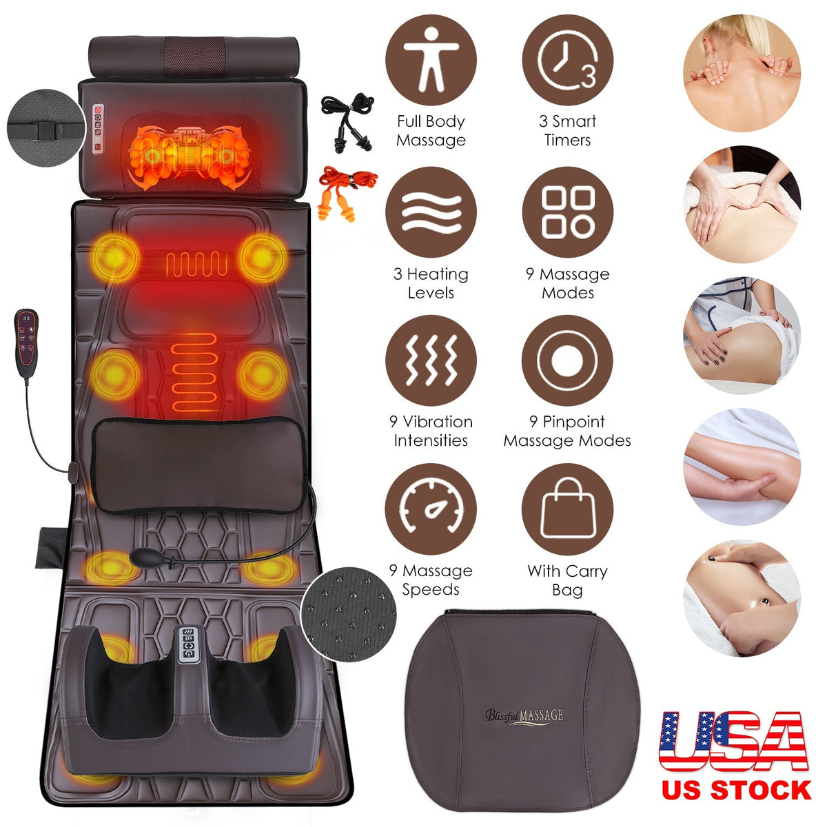 Full Body Massage Mat with Heat and Shiatsu Neck & Foot Massager
