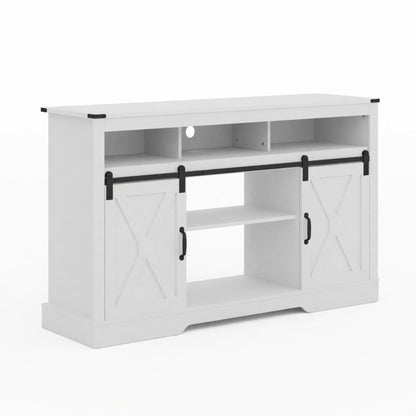 Farmhouse TV Stand With Sliding Barn Doors & Adjustable Storage