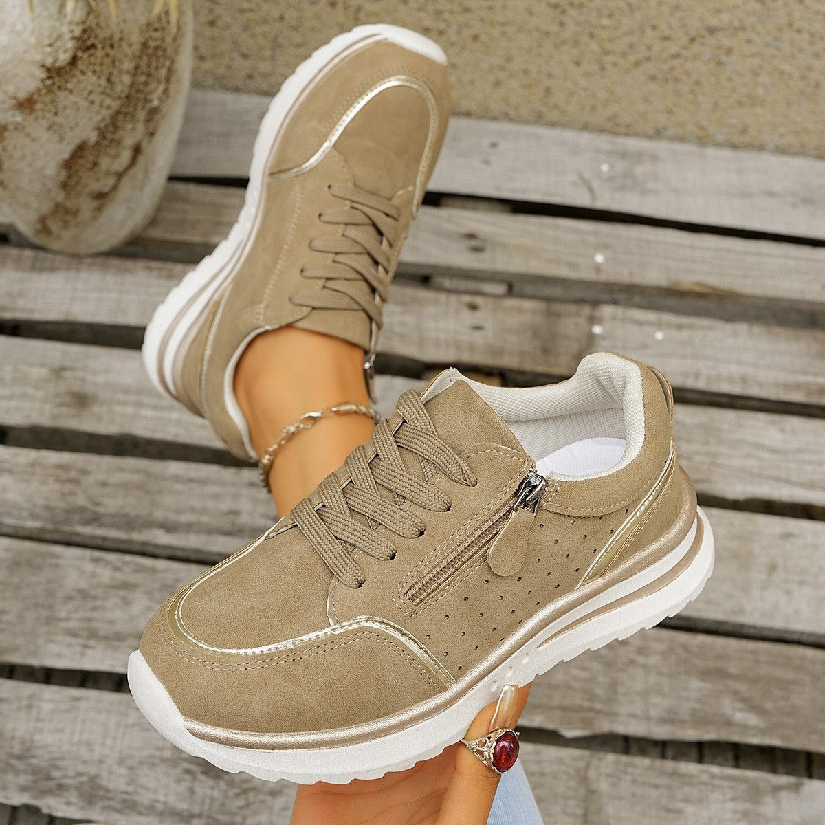 Side-zip Breathable Sneakers With A Chunky Sole For Comfort