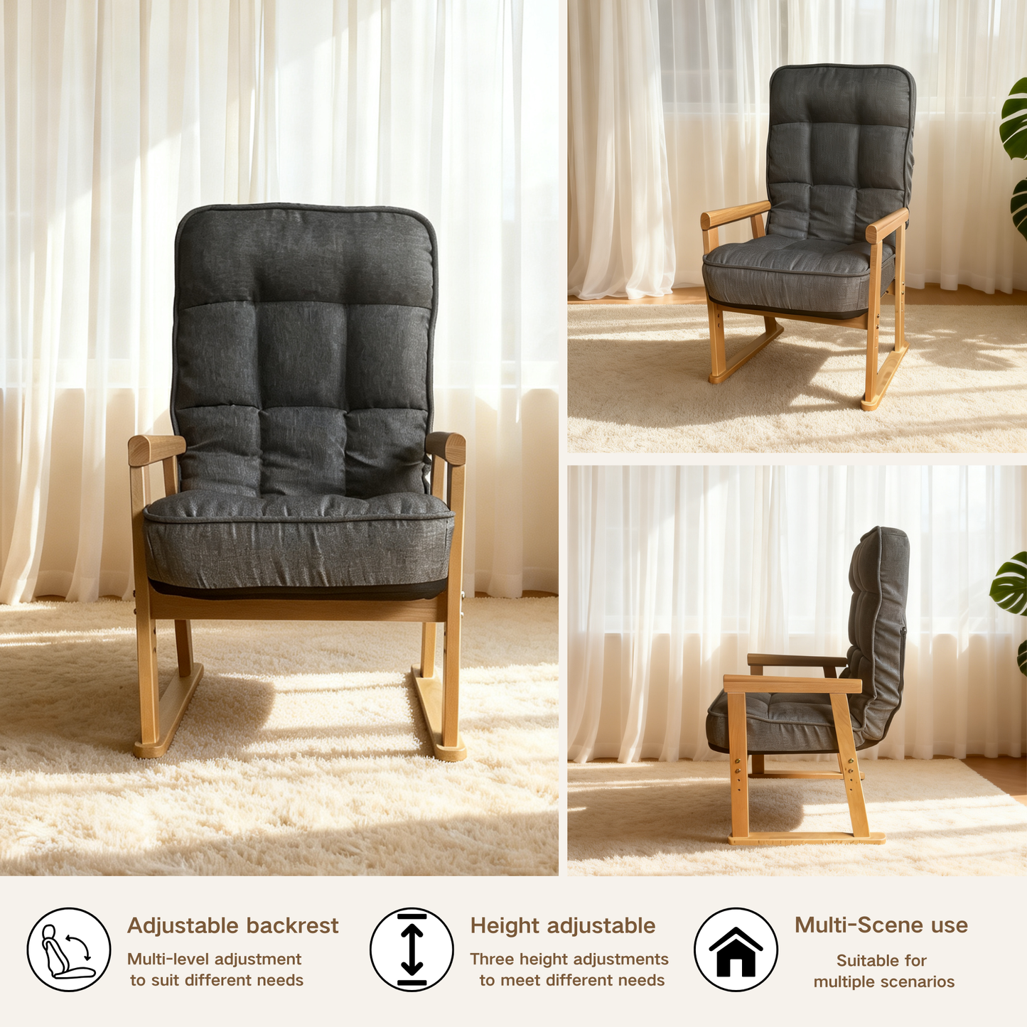 Modern Adjustable Lounge Chair with Three-Level Lumbar Adjustment