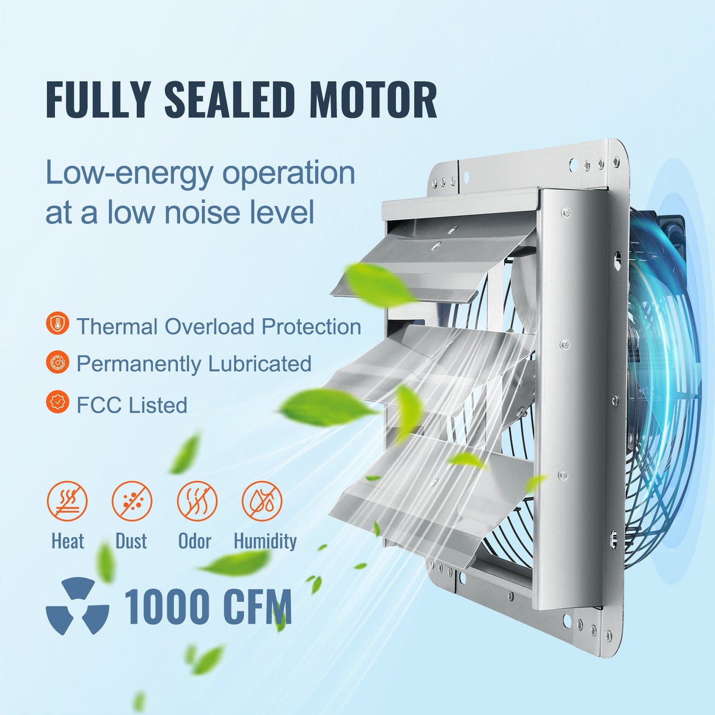 12" Shutter Exhaust Fan, High-Speed 1000 CFM