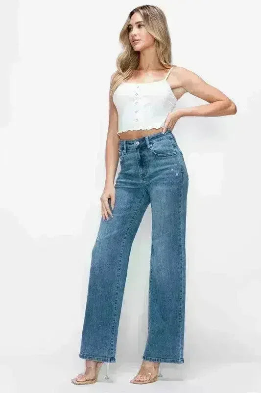 bytos Full Size High Rise Wide Leg Jeans with Pockets