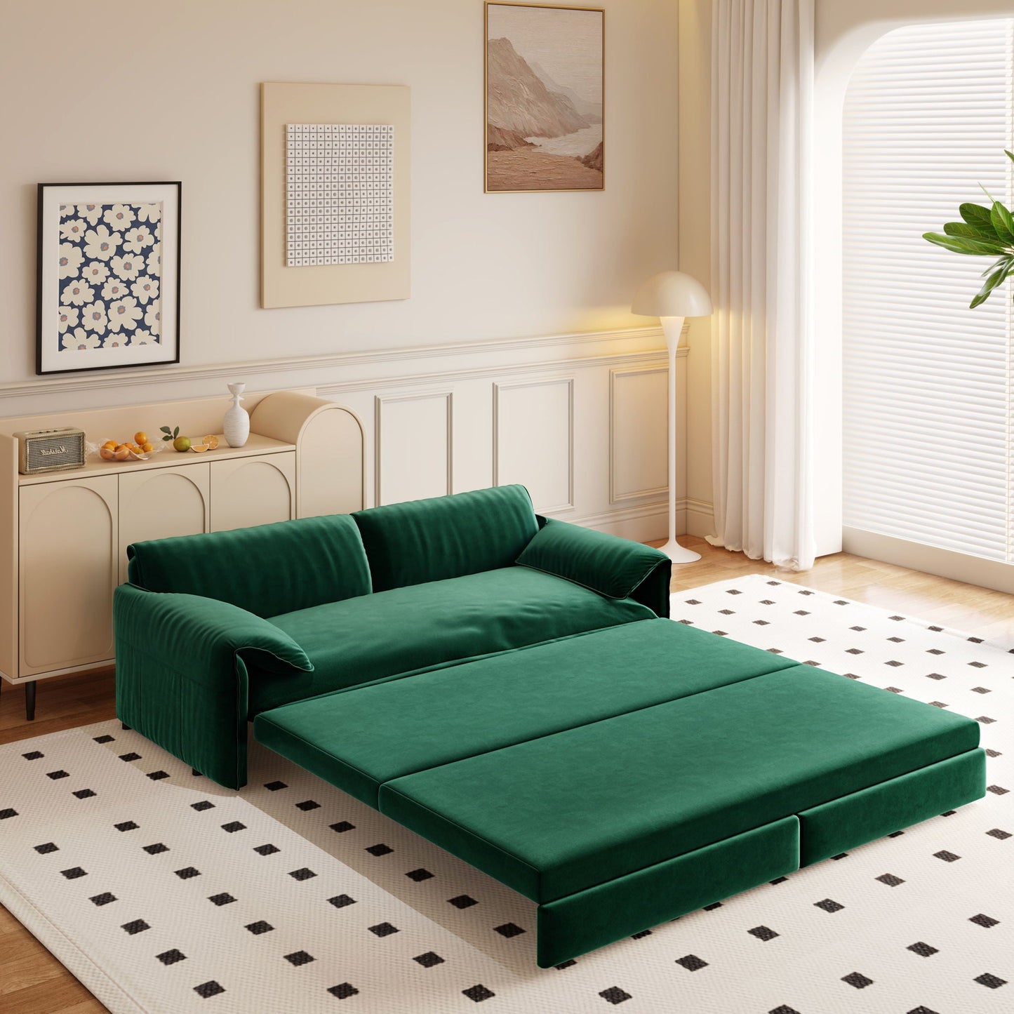 Queen Pull Out 3 In 1 Convertible Sleeper Sofa With Side Storage