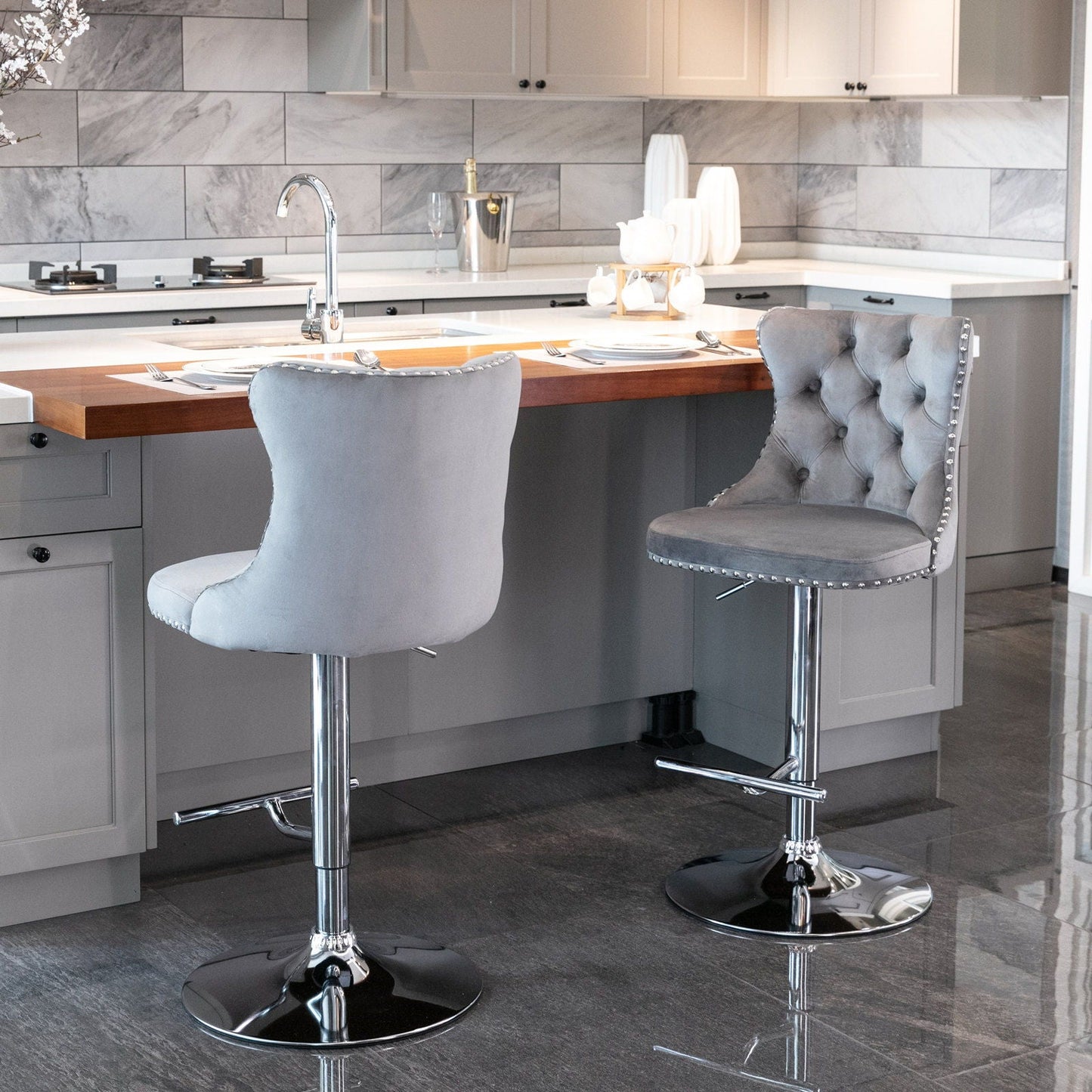 Swivel Adjustable Height Barstools Set of 2