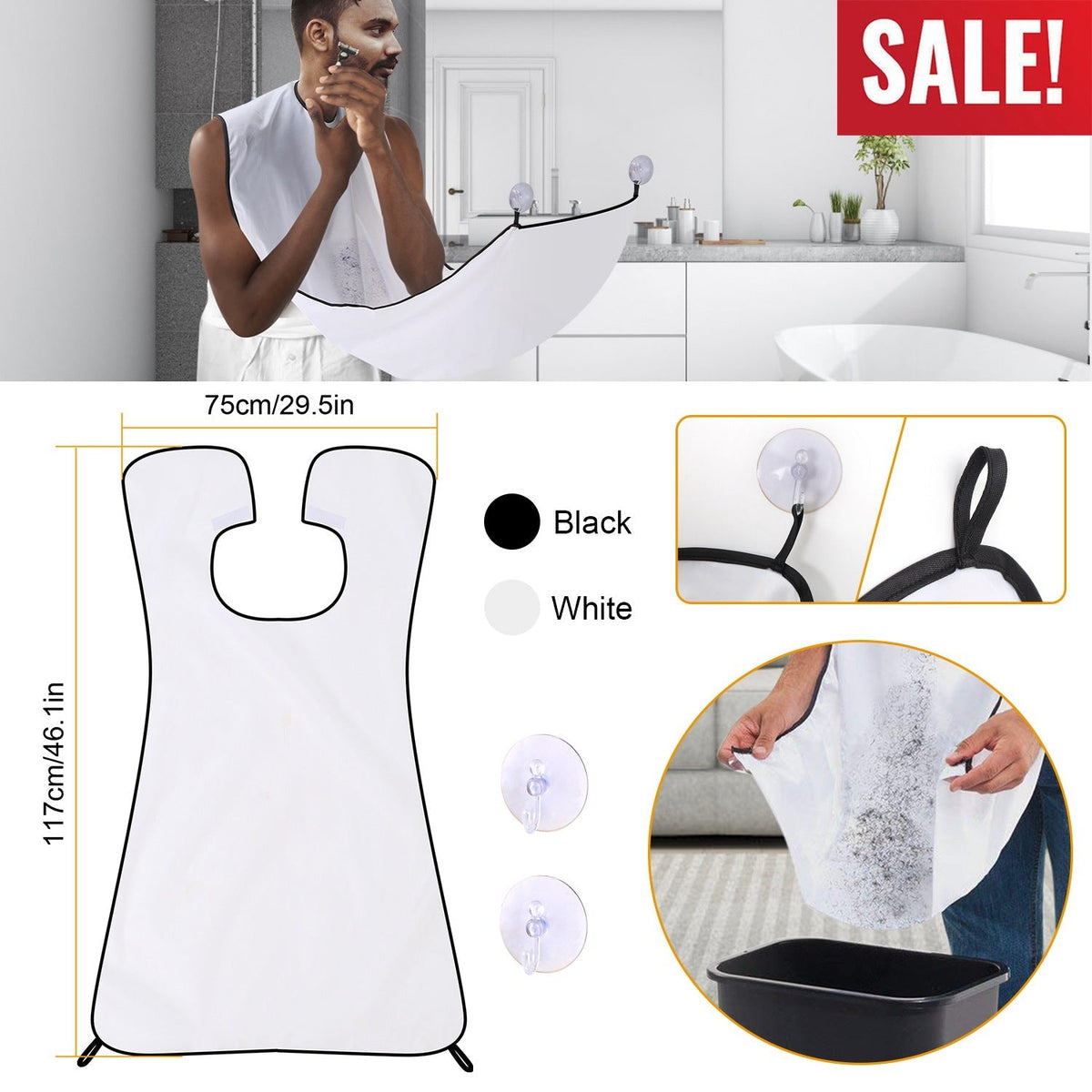 Facial Hair Beard Catcher Cape Beard Shave Apron Beard Whiskers Shaving Apron Cape Facial Hair Trimmings Sink Bib w/ 2 Suction Cups