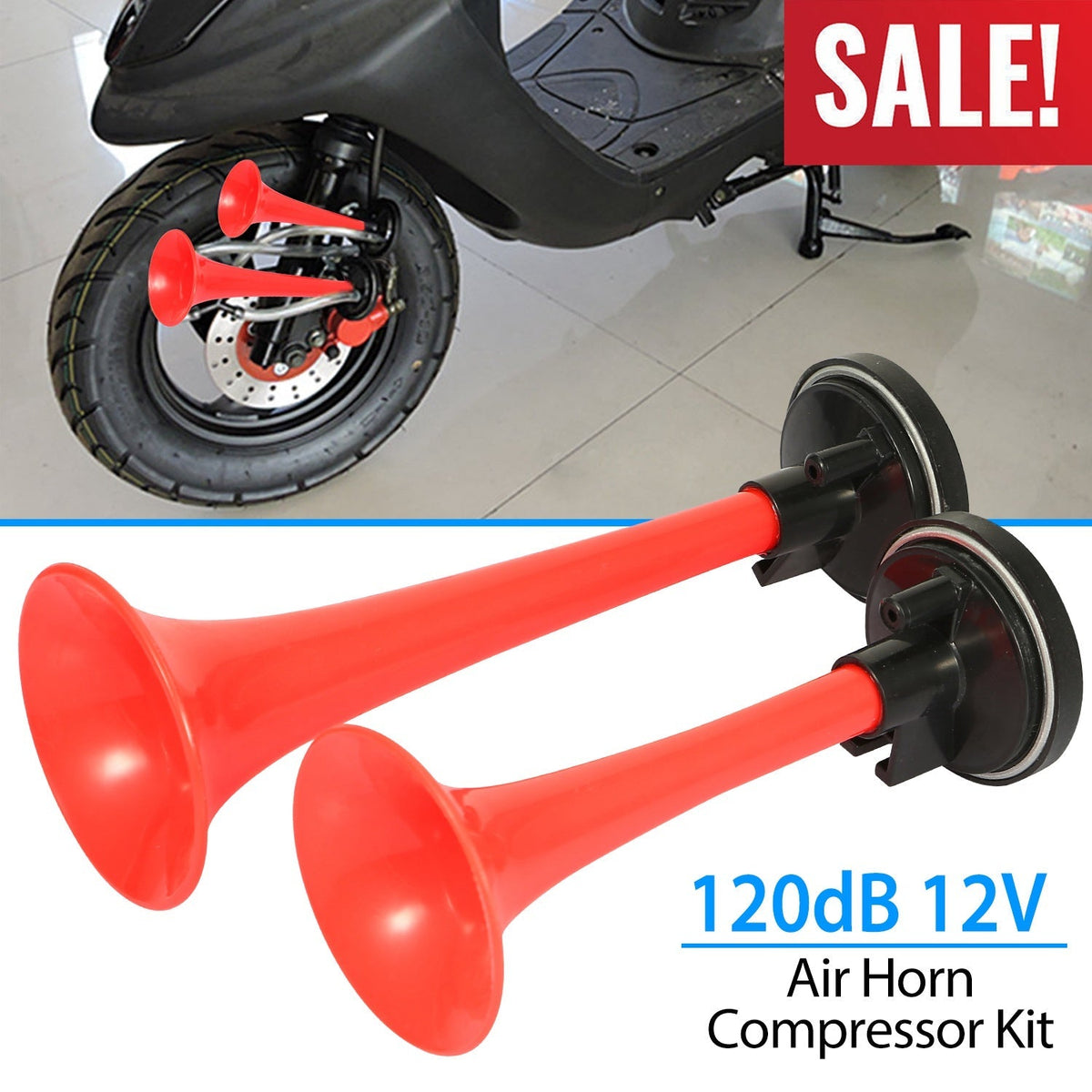 Air Horn Dual Trumpet 12V 115DB Loud Boat Motorcycle Truck Air Horn Compressor Kit