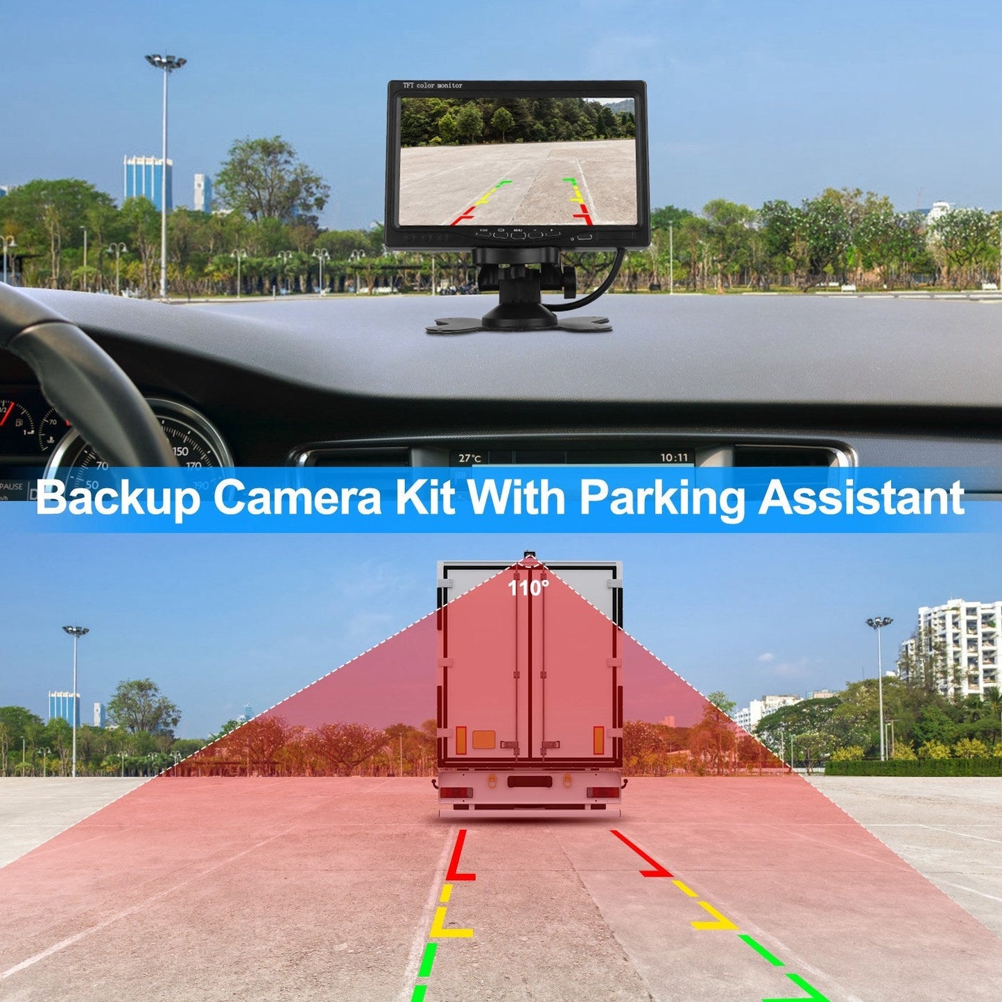 7In Screen Backup Camera System Vehicle Rear View Monitor Kit IP67 Waterproof Car Parking Reverse System with Night Vision for Car Trunk Van SUV